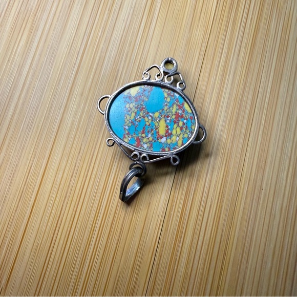 Vintage Silver Multicolored Speckled Sone Necklace Pendant - Picture 8 of 9